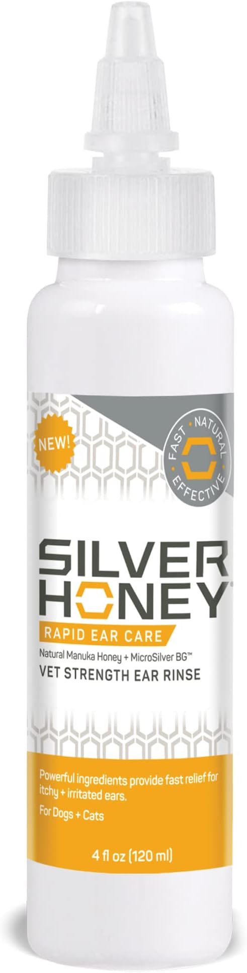 Absorbine Silver Honey Rapid Ear Care Vet Strength Ear Rinse, 4oz, Manuka Honey & MicroSilver BG, Safe for Dogs & Cats Absorbine