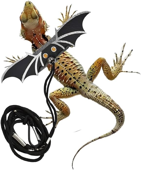 Bearded Dragon Leash - 3 Sizes Pack Reptile Outing Leather Wing Harness for Bearded Dragon Lizard Reptiles (Silvery) HOKABLE
