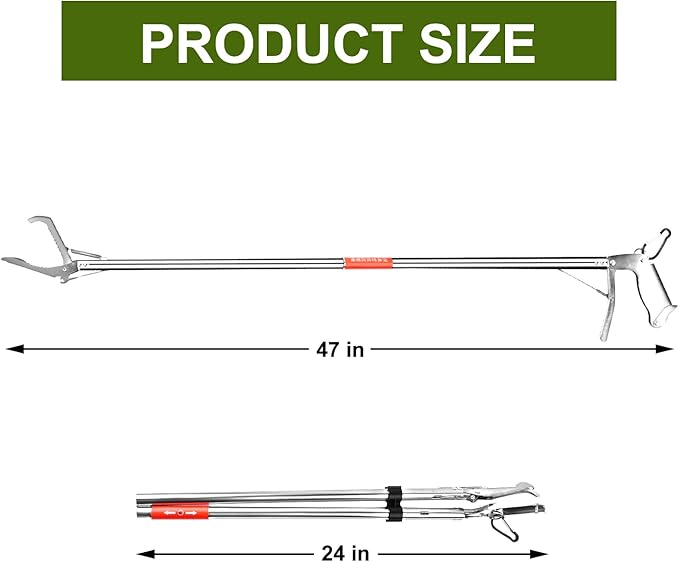 Reptile Tongs Snake Grabber Tool lock 47 inch Aluminum Alloy Easy to Carry Foldable and Light with Zigzag Wide Jaw Stainless Steel Professional Outdoor Catch Snake Hooks HOOJUKE