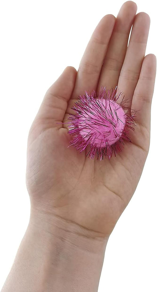 1.8 Inch Assorted Color Flash Ball Cat's Favorite Toy Ball Tinsel Pom Poms Flash for Kittens Exercise and Multiple Cats Play and Chase, 100Pcs - PAWPICO