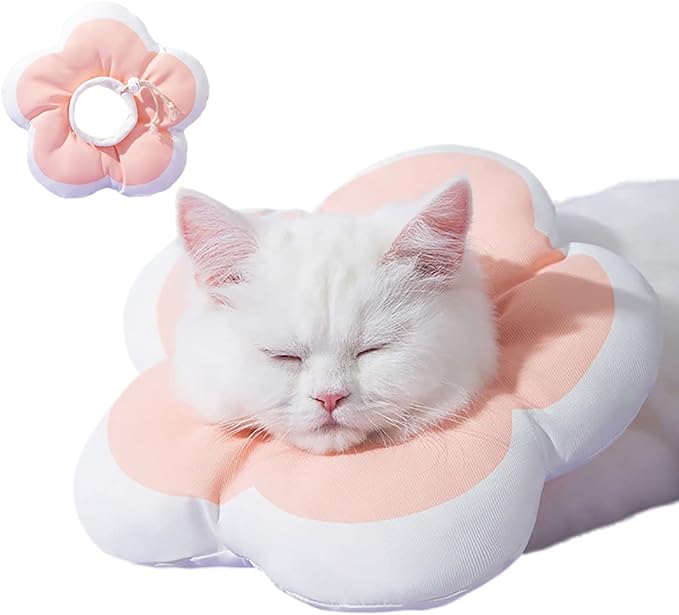 Soft Cat Cone Collar Waterproof Adjustable Pet E Collar Cute Pink Flower Collar for Cats Small Dogs Kitten Puppy After Surgery Prevent Licking(Pink,Small) LAVVICHA