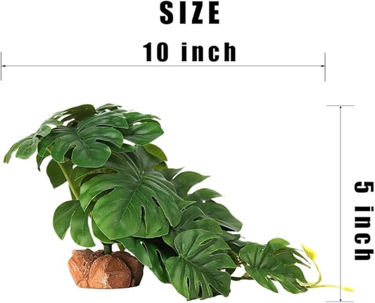Reptile Plants for Terrarium, Ball Python Tank Decor Accessories fit Bearded Dragon Crested Leopard Gecko Lizard Chameleon Snake Frog Tortoise Hermit Crab - Fake Monstera WOLEDOE