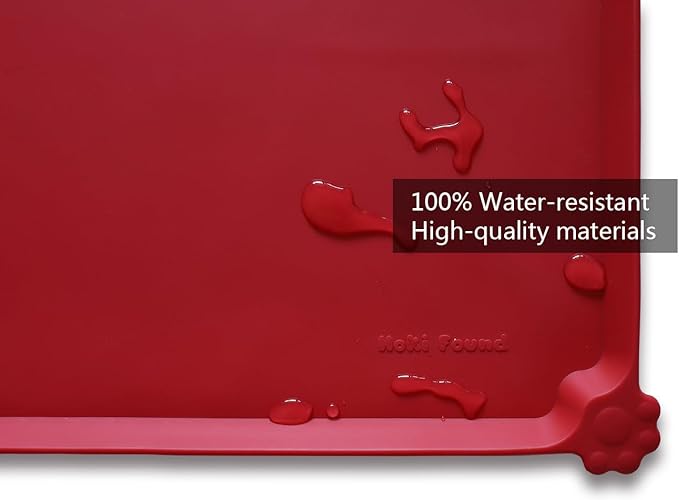 Hoki Found X-Large Silicone Pet Food Mats Tray - Non Slip Pet Dog Cat Bowl Mats Placemat - Dog Pet Cat Feeding Mat - Waterproof Dog Cat Food Mats -Pet Water Mats for Carpet - Classic Red - PAWPICO