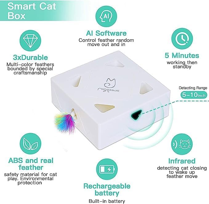 Migipaws Cat Toys, Interactive Automatic 7 Holes Mice Whack-A-Mole, Ultra Fun Smart Teaser Toy for Indoor Cats, USB Rechargeable, 4 Pieces Feather Refills… - PAWPICO