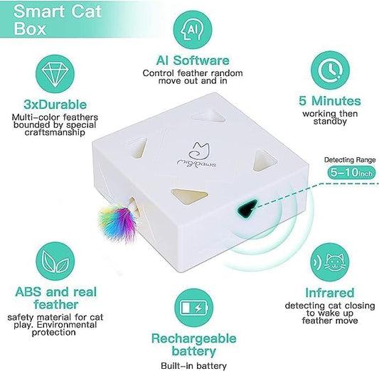 Migipaws Cat Toys, Interactive Automatic 7 Holes Mice Whack-A-Mole, Ultra Fun Smart Teaser Toy for Indoor Cats, USB Rechargeable, 4 Pieces Feather Refills… - PAWPICO