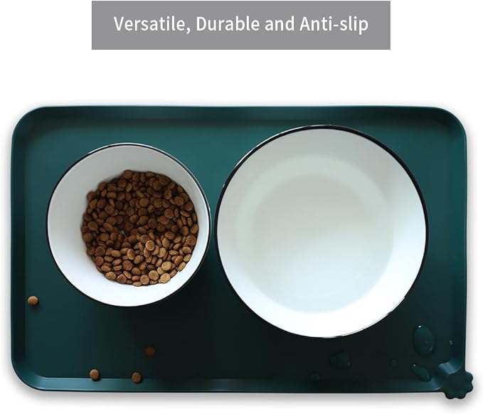 Hoki Found Silicone Pet Food Mats Tray - High-Lips Pet Dog Cat Bowl Mats - Dog Pet Cat Feeding Mat - Waterproof Dog Cat Food Mats -Pet Water Mats for Floors - Dark Cedar - PAWPICO