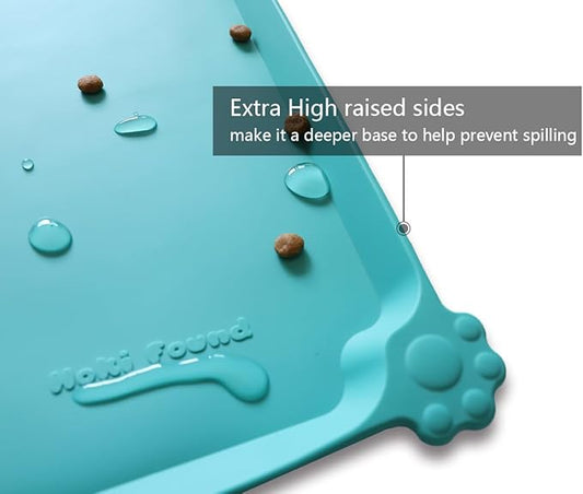 Hoki Found L Silicone Pet Food Mats Tray - Non Slip Pet Dog Cat Bowl Mats Placemat - Dog Pet Cat Feeding Mat - Waterproof Dog Cat Food Mats -Pet Water Mats for Floors -Teal - PAWPICO