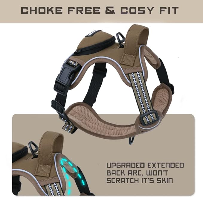 No Pull Dog Harness for Large Dogs, Adjustable No Choke Pet Vest with Dog Leash Fit Smart Reflective Pet Walking Harness for Training Easy Control Soft Handle Brown XL BUMBIN