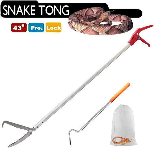 Snake Tong Rattle Snake Reptile Catcher Grabber,with Wide Jaw and Comfortable Grip Handle, Handling Tool Equipped with Snake Hook and Bagging,More Professional PAWPICO