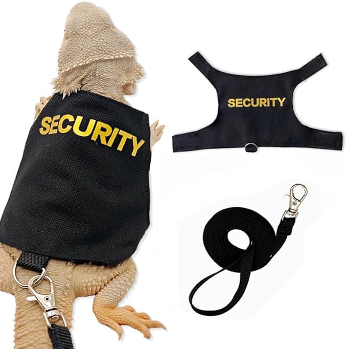 Bearded Dragon Leash and Harness Set, Adjustable Lizard Reptile Leashes Bearded Dragon Rope Accessories for Bearded Dragon Lizard Small Pets Outdoor Safety Walking(Security Character) HOKABLE