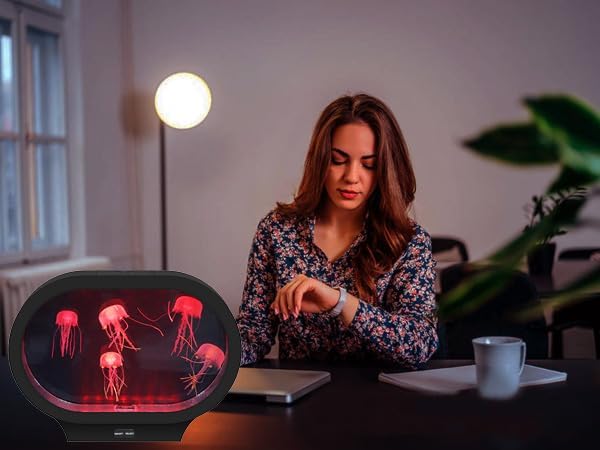 Lightahead Realistic LED Jellyfish Mood Lamp Oval Design with Vibrant Color Changing Light Effects. A Sensory Flourescent Jelly Fish Aquarium Tank Lightahead%C2%AE