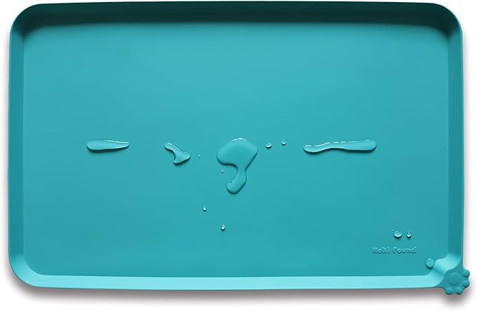 Hoki Found L Silicone Pet Food Mats Tray - Non Slip Pet Dog Cat Bowl Mats Placemat - Dog Pet Cat Feeding Mat - Waterproof Dog Cat Food Mats -Pet Water Mats for Floors -Teal - PAWPICO