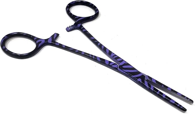 Dog Pet Ear/Nose Hair Puller Grooming Hemostat Locking Forceps Pliers, 5.5" (14cm), Straight (Purple Swirls) A2Z+SCILAB