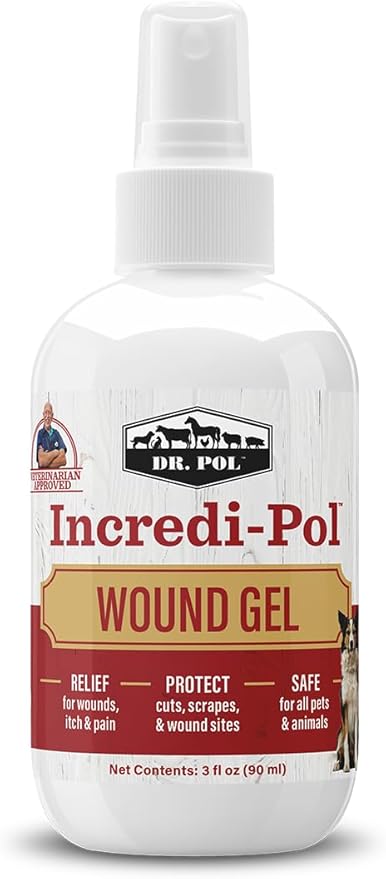 Dr. Pol Incredi-Pol Wound Gel Spray for Dogs, Cats, and All Animals - Dog Wound Care Gel to Relieve Itch and Pain - Protects Wounds, Scrapes, and Incisions - 3 Fluid Ounces DrPol