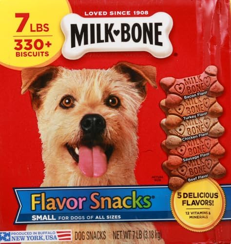 Milk-Bone Flavor Snacks Dog Treats, Small Biscuits, 7 Pound Crunchy Texture Helps Reduce Tartar (Pack of 2) - PAWPICO