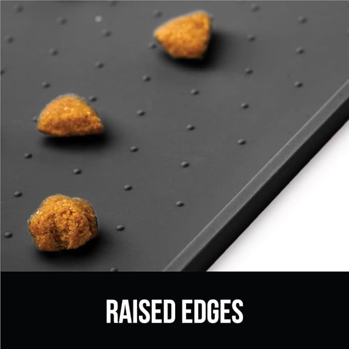 Gorilla Grip 100% Waterproof Raised Edge BPA Free Silicone Pet Feeding Mat, Dog Cat Food Mats Contain Spills Protects Floors, Placemats for Cats and Dogs Water Bowl, Pets Accessories 32x24 Charcoal - PAWPICO