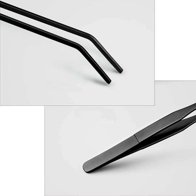 15 inch Black Curved Aquarium Tweezers Stainless Steel Curved Tweezer with Carbonation Protection Coating Against Rust Long Reptiles Feeding Tongs for Aquatic Plants Lizards Spider Snakes EvaGO