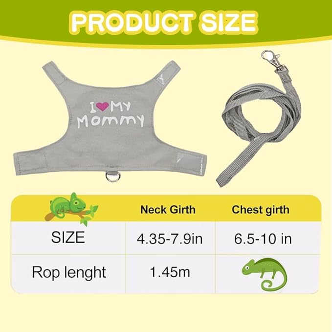 Bearded Dragon Leash and Harness Adjustable - Bearded Dragon Leash and Harness Set with Lizard Luminous Leash for Amphibians Chameleons Small Pet Animals Outdoor Safety Walking(Grey) HOKABLE