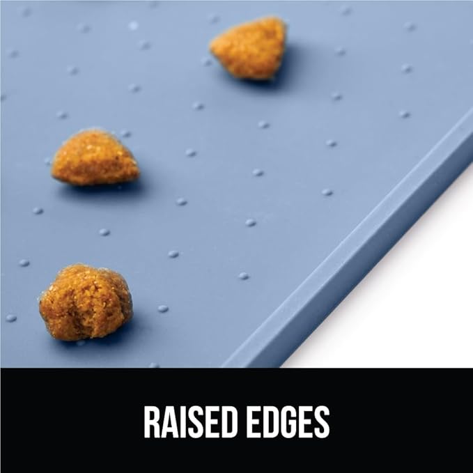 Gorilla Grip 100% Waterproof Raised Edge BPA Free Silicone Pet Feeding Mat, Dog Cat Food Mats Contain Spills Protects Floors, Placemats for Cats and Dogs Water Bowl, Pets Accessories 23x15 Blue - PAWPICO