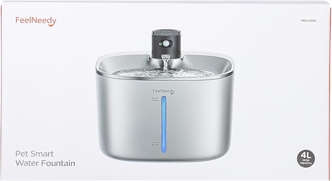 Wireless Cat Water Fountain Stainless Steel with Sensor, 4000mAh Battery Operated, 4L/135fl oz Pet Water Fountain for Cats Dogs, Ultra Quiet Cat Drinking Fountain with 2 Filters (YPD-C004S) - PAWPICO