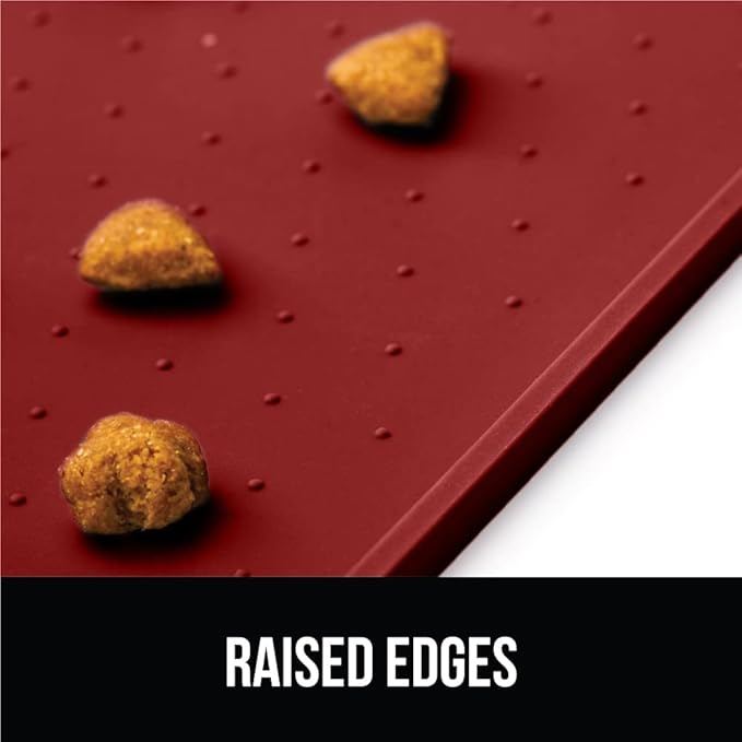 Gorilla Grip 100% Waterproof Raised Edge BPA Free Silicone Pet Feeding Mat, Dog Cat Food Mats Contain Spills Protects Floors, Placemats for Cats and Dogs Water Bowl, Pets Accessories 32x24 Red - PAWPICO