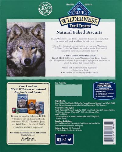 Blue Buffalo Wilderness Trail Treats High Protein Grain Free Dog Biscuits Crunchy Dog Treats, Duck Recipe, 36-oz Box - PAWPICO