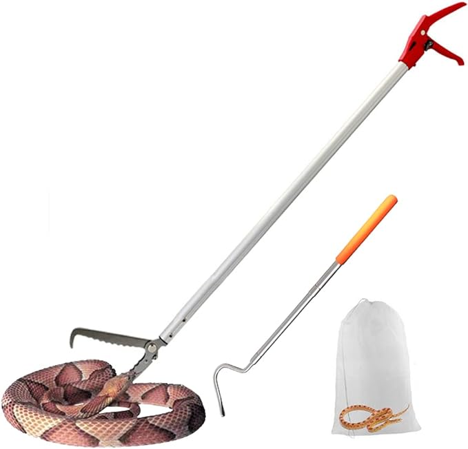 Snake Tong Rattle Snake Reptile Catcher Grabber,with Wide Jaw and Comfortable Grip Handle, Handling Tool Equipped with Snake Hook and Bagging,More Professional PAWPICO