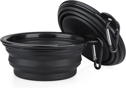 Dog Bowl Pet Collapsible Bowls, 2 Pack Collapsible Dog Water Bowls for Cats Dogs, Portable Pet Feeding Watering Dish for Walking Parking Traveling with 2 Carabiners (Small, Black+Black) - PAWPICO