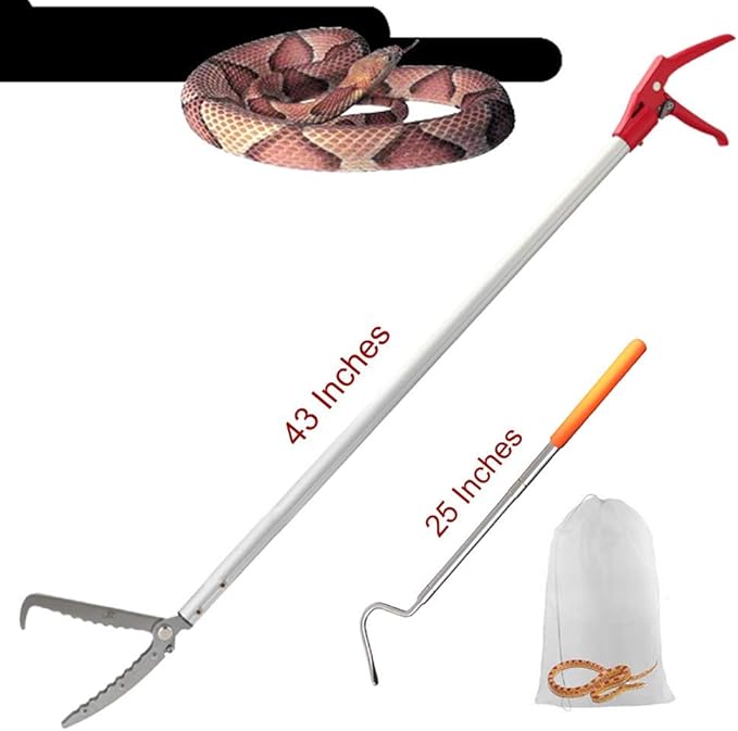 Snake Tong Rattle Snake Reptile Catcher Grabber,with Wide Jaw and Comfortable Grip Handle, Handling Tool Equipped with Snake Hook and Bagging,More Professional PAWPICO