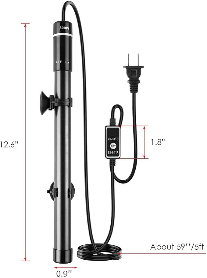 MQ Titanium Alloy 300W Aquarium Heater for Salt and Fresh Water, Digital LED Display Submersible Heater with External Thermostat Controller, for Fish Tank 50-60 Gallon MQ