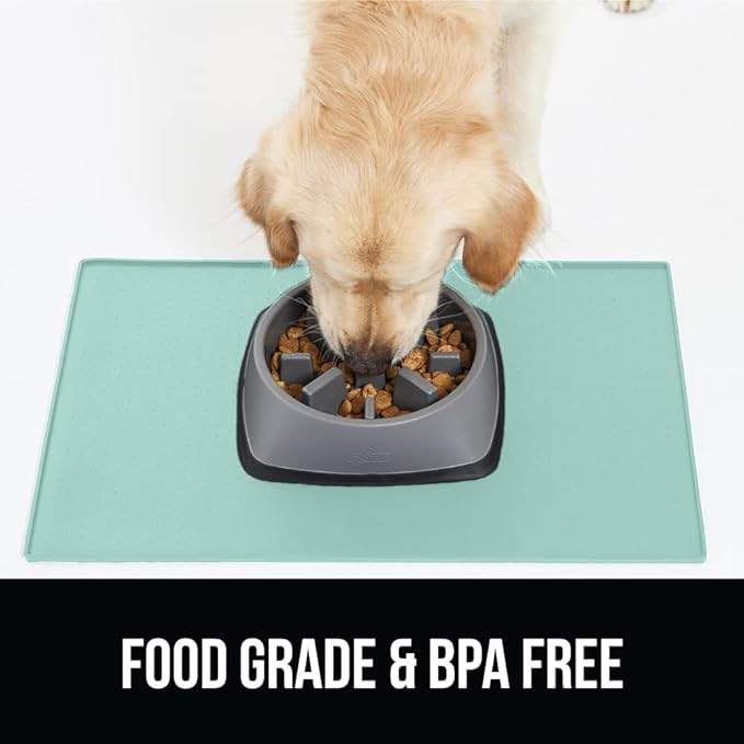 Gorilla Grip 100% Waterproof Raised Edge BPA Free Silicone Pet Feeding Mat, Dog Cat Food Mats Contain Spills Protects Floors, Placemats for Cats and Dogs Water Bowl, Pets Accessories 18.5x11.5 Mint - PAWPICO