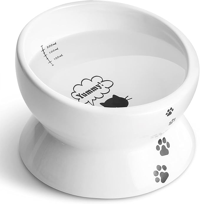 Y YHY Elevated Cat Food Bowl, Raised Pet Food and Water Bowl for Cat and Small Dog, Tilted Ceramic Water Bowl No Spill,15oz, Dishwasher Safe - PAWPICO