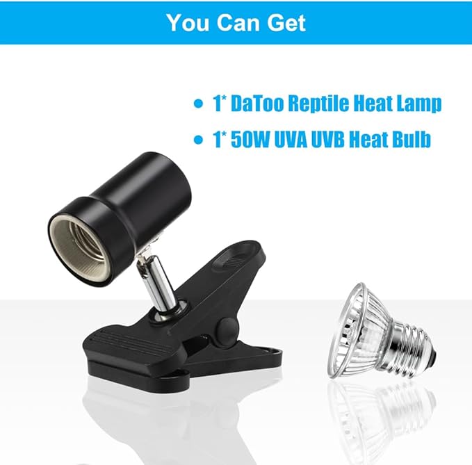 Reptile Heat Lamp Rotatable Turtle Heating Light with 50W UVA UVB Heat Bulb Simulated Sunlight Basking Spot Lamp with Clamp for Reptiles Lizard Amphibian Bearded Dragon Snake DaToo