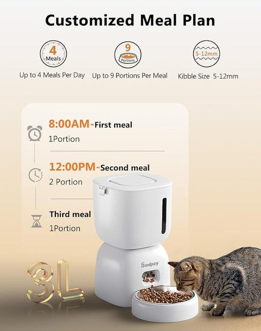 Automatic Cat Feeder and Water Dispenser FW1, 3L Cat Food Dispenser with Locking Lid, Two-in-One Set Timed Cat Feeder for Cats and Puppies, Pet Feeder with Portion Control, 4 Daily Meals - PAWPICO