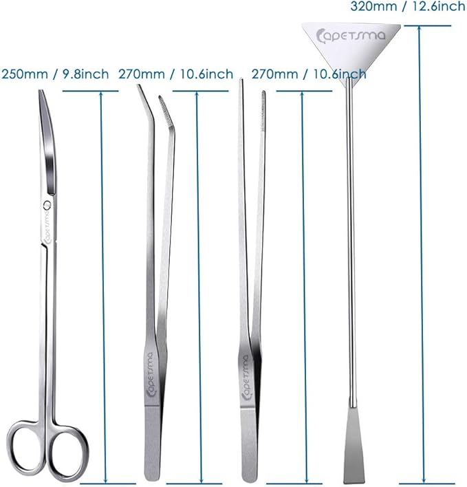 Capetsma Aquascape Tools, Long Stainless Steel Aquarium Plant Tools Aquarium Tweezers Scissors Spatula Tool Set Bonsai Kit Algae Scrapers Aquarium Cleaning Kit for Fish Tank Starter kit capetsma