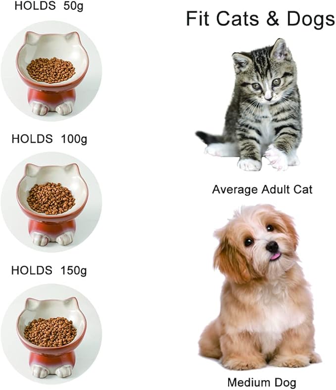 Nihow Elevated Cat/Dog Bowls: 6.25 Inch Ceramic Raised Cat Food & Water Bowl Set for Protecting Pet's Spine - Feeding & Watering Supplies for Cat/Small Size Dog - Elegant Brown (6.8 OZ /1 PC) - PAWPICO