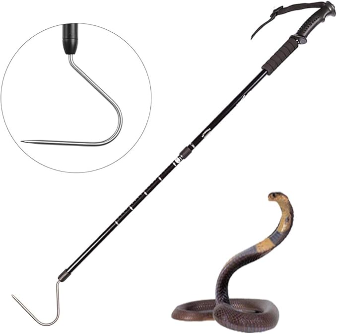 Snake Hook Reptile Grabber Rattle Snake Catcher,Professional Aluminum Alloy with Telescopic Rod and Lock, Comfortable Grip Handle for Catching,Controlling,Moving (53 inch Snake Hook) PAWPICO