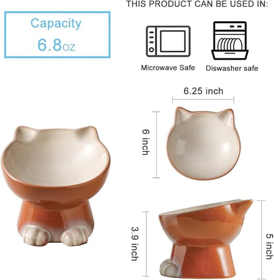 Nihow Elevated Cat/Dog Bowls: 6.25 Inch Ceramic Raised Cat Food & Water Bowl Set for Protecting Pet's Spine - Feeding & Watering Supplies for Cat/Small Size Dog - Elegant Brown (6.8 OZ /1 PC) - PAWPICO