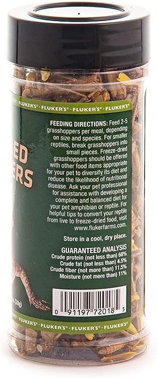 Fluker's Freeze Dried Grasshoppers, Nutrient-Packed, Ideal for Lizards, Reptiles, Birds, Fish, Hedgehogs, 1.7 oz Flukers