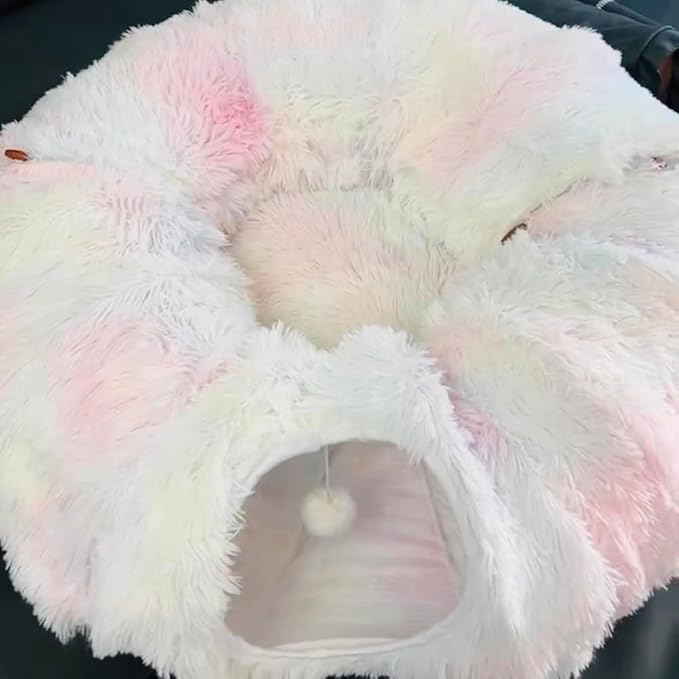 Cat Tunnel Bed for Indoor Cats Donut Cat Tunnel Multifunctional Cat Bed with Peephole Cat Cave Tunnel Bed with Tunnel for Multi Cats(Pink) - PAWPICO