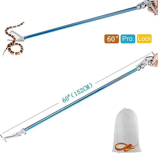 60inch Snake Tong Reptile Grabber Rattle Snake Catcher Professional Aluminum Alloy Wide Jaw Handling Tool with Lock and Comfortable Grip Handle (Include Snake Bagging) PAWPICO
