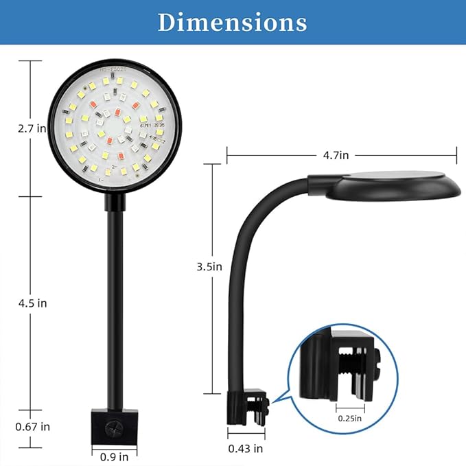 Mini Clip On Aquarium Light 7W Dimmable Small Fish Tank Light USB Moving Lamp with White Red Blue Green LED for 1 to 3 Gallon Tanks DaToo