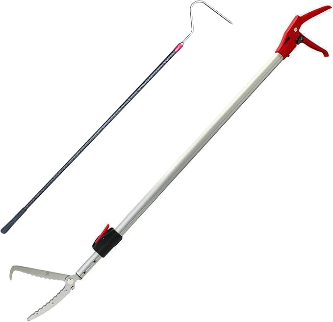 Snake Grabber and Hook Set, 87 inch Retractable Snake Pliers with 46 inch Carbon Pole Hook, for Catching and Moving Dangerous Reptiles and Venomous Snakes REAYEAXN