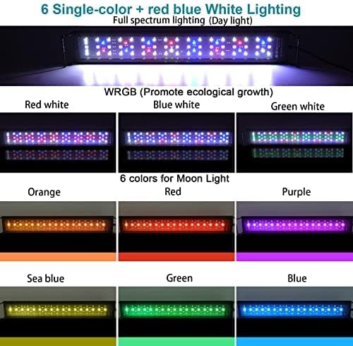 AMZBD Led Aquarium Light,Full Spectrum Aquarium Light,DIY & WRGB Color Temperature Adjustment,3 Timing Modes,Brightness Adjusted Fish Light,Expandable Bracket Aquarium Lamp for Fish Tank(24-30inch) AMZBD