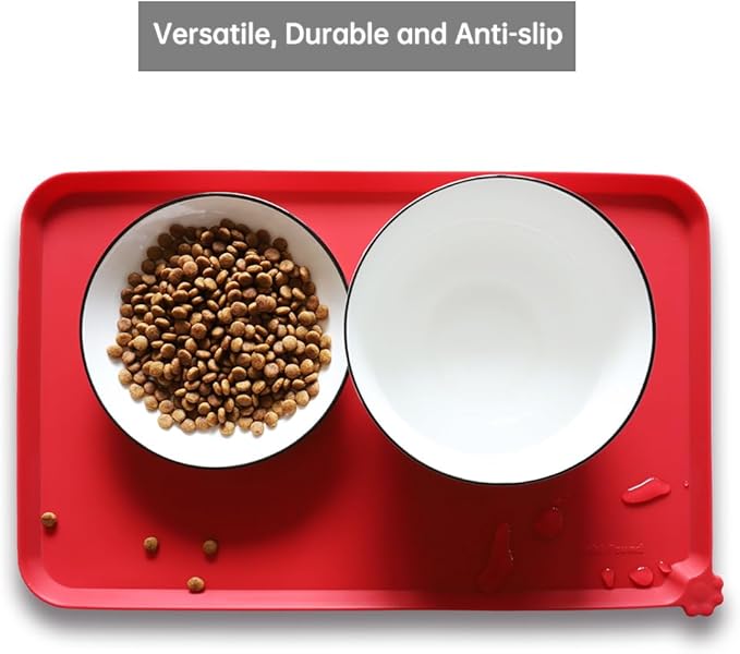 Hoki Found Silicone Pet Food Mats Tray - Non Slip Pet Dog Cat Bowl Mats Placemat - Dog Pet Cat Feeding Mat - Waterproof Dog Cat Food Mats -Pet Water Mats for Floors -Classic Red - PAWPICO