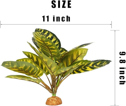 Reptile Terrarium Decor Plants, Bearded Dragon Tank Accessories fit Crested Gecko Leopard Lizard Chameleon Ball Python Snake Frog - Yellow Fake Prayer Peacock Plants WOLEDOE