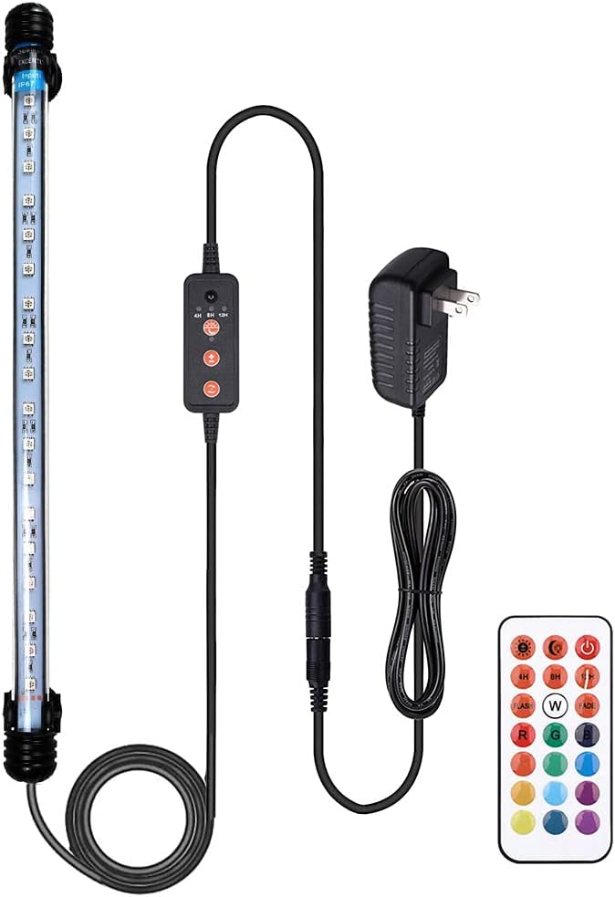 VARMHUS Submersible LED Aquarium Light,Fish Tank Light with 3 Stage Timer Auto Turn On/Off and Remote Controller Custom Adjusts 13 Colors and Brightness,24/7 Cycle RGB-15'' VARMHUS