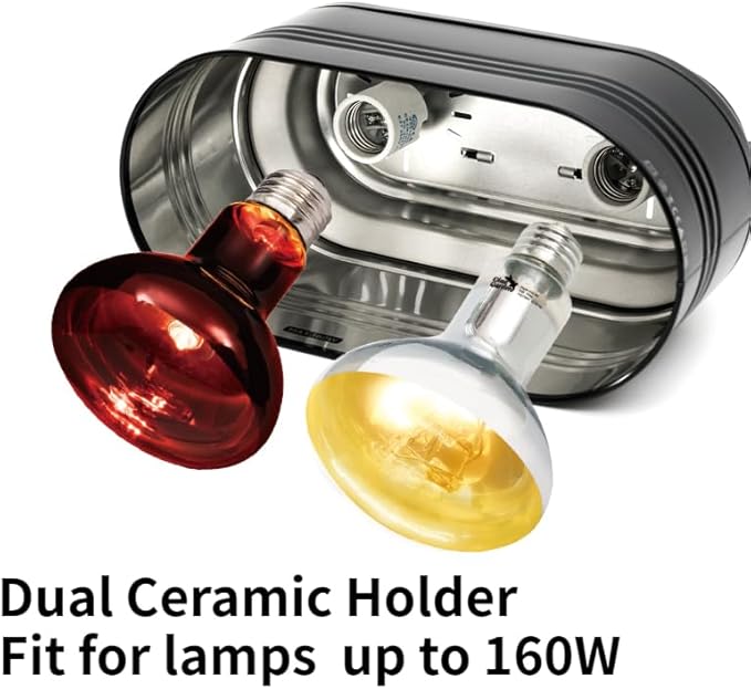 Dual Reptile Light Fixture with 2 Different Switches, Deep Dome Reptile Heat Lamp Fixture fit E26 Reptile Lamp, UVB Reptile Light Fixture Kit Perfect for Reptiles Amphibians Giangarden