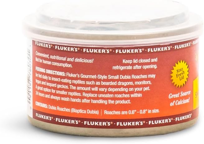 Fluker's Gourmet Canned Food for Reptiles, Fish, Birds and Small Animals, Small Dubia Roaches, 1.2 oz Flukers