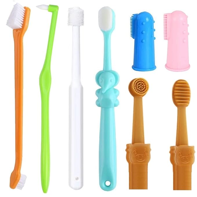 8 Pack Small Dog & Cat Toothbrush Kit, 360º Pet Toothbrush/Mini Head/Dual Head / 10000 Ultra-Soft Bristles Tooth Brush/Finger Toothbrushs for Cat Kitten Doggie Dental Care, Oral Hygiene Qubccum